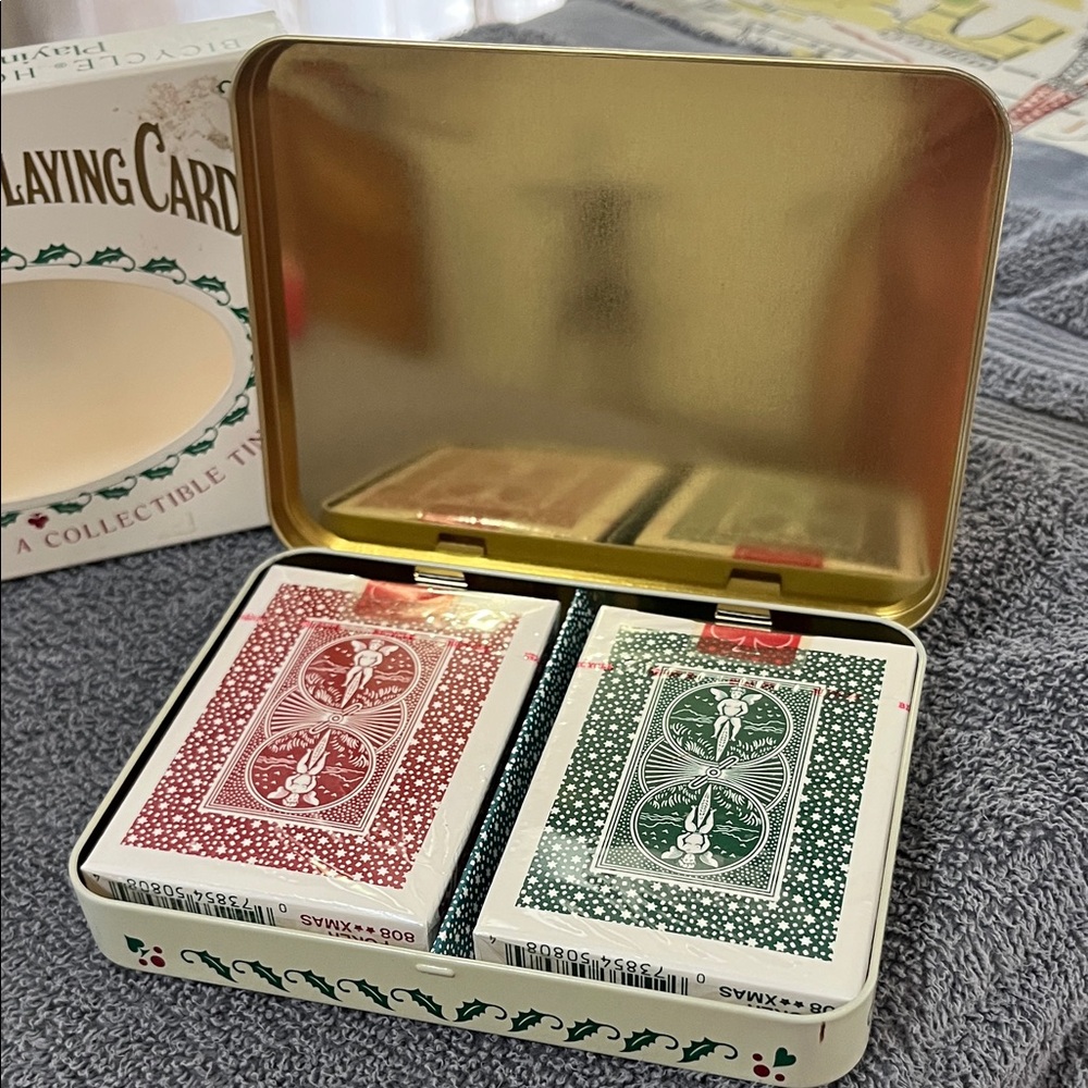 Bicycle Holiday Classic Red and Green Playing Card Set in Gold Tin unopened